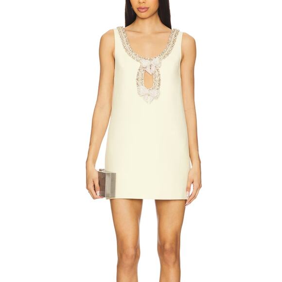 Self-Portrait Dresses & Skirts - Self-Portrait Crepe Bow Mini Dress Yellow Embellished US 2